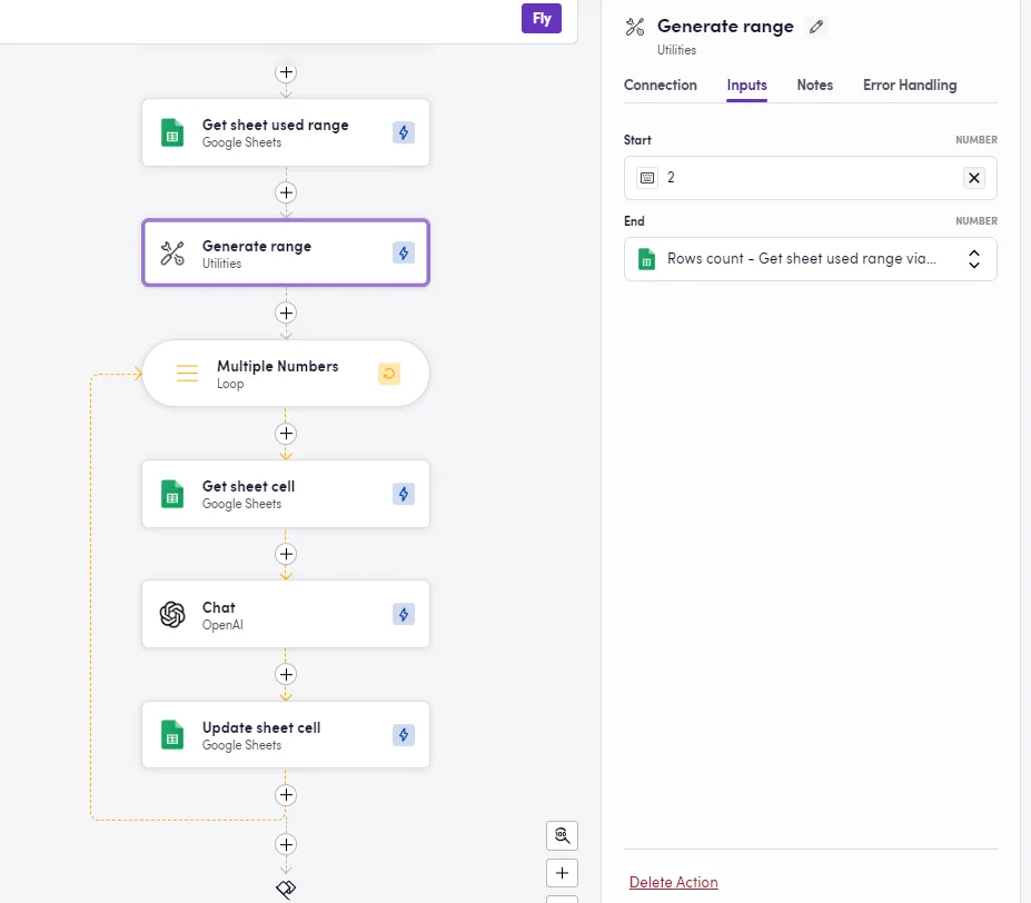 Generate range Google Sheets